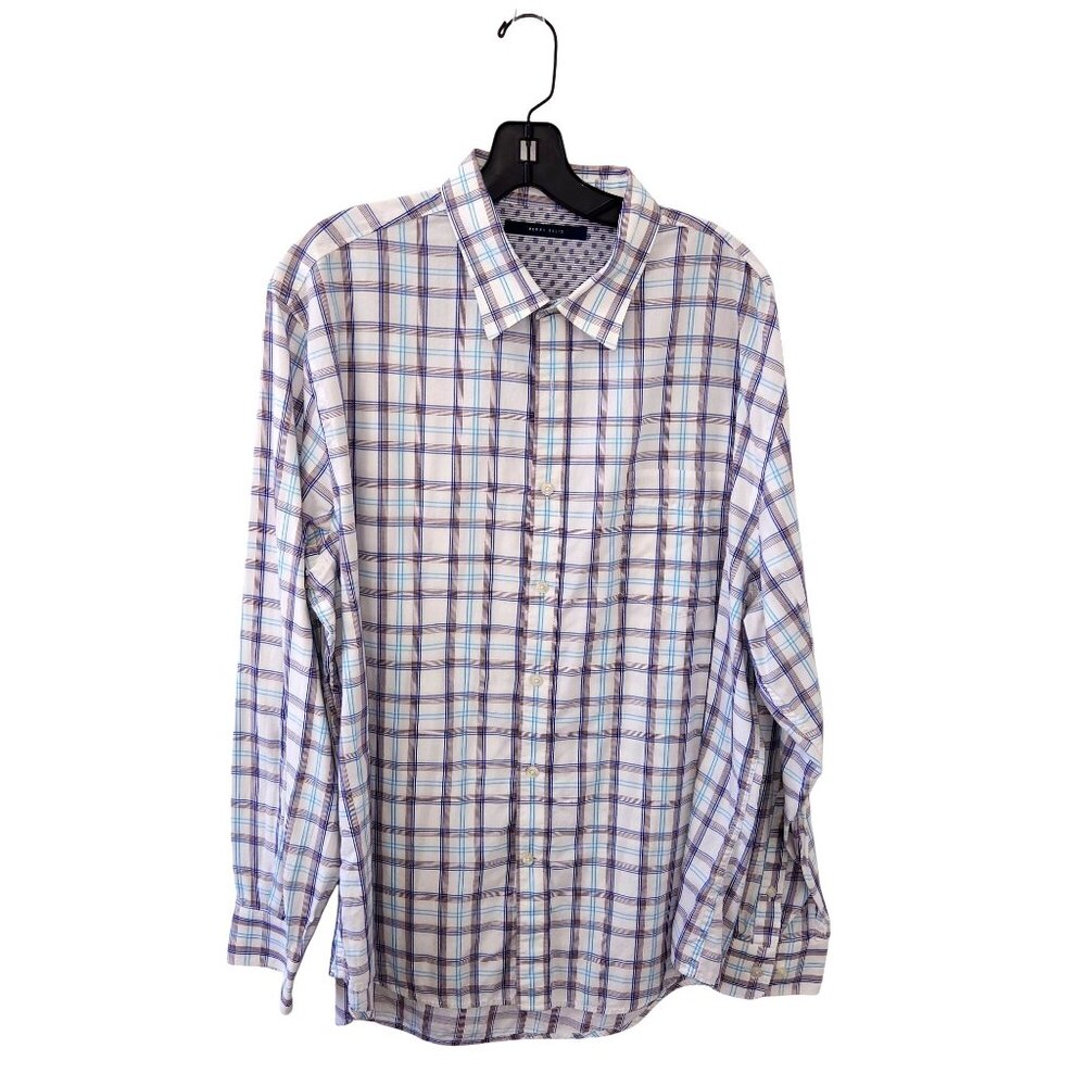 Perry Ellis Mens XXL Plaid Long Sleeve Button-Up Shirt 3990